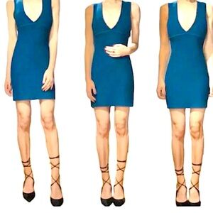 NWOT House of Harlow 1960 Teal V-Neck Mini Sweater Dress